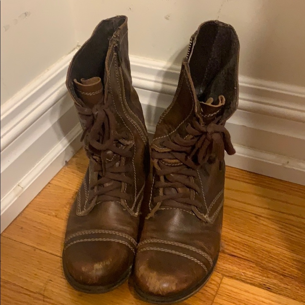 Brown combat boots